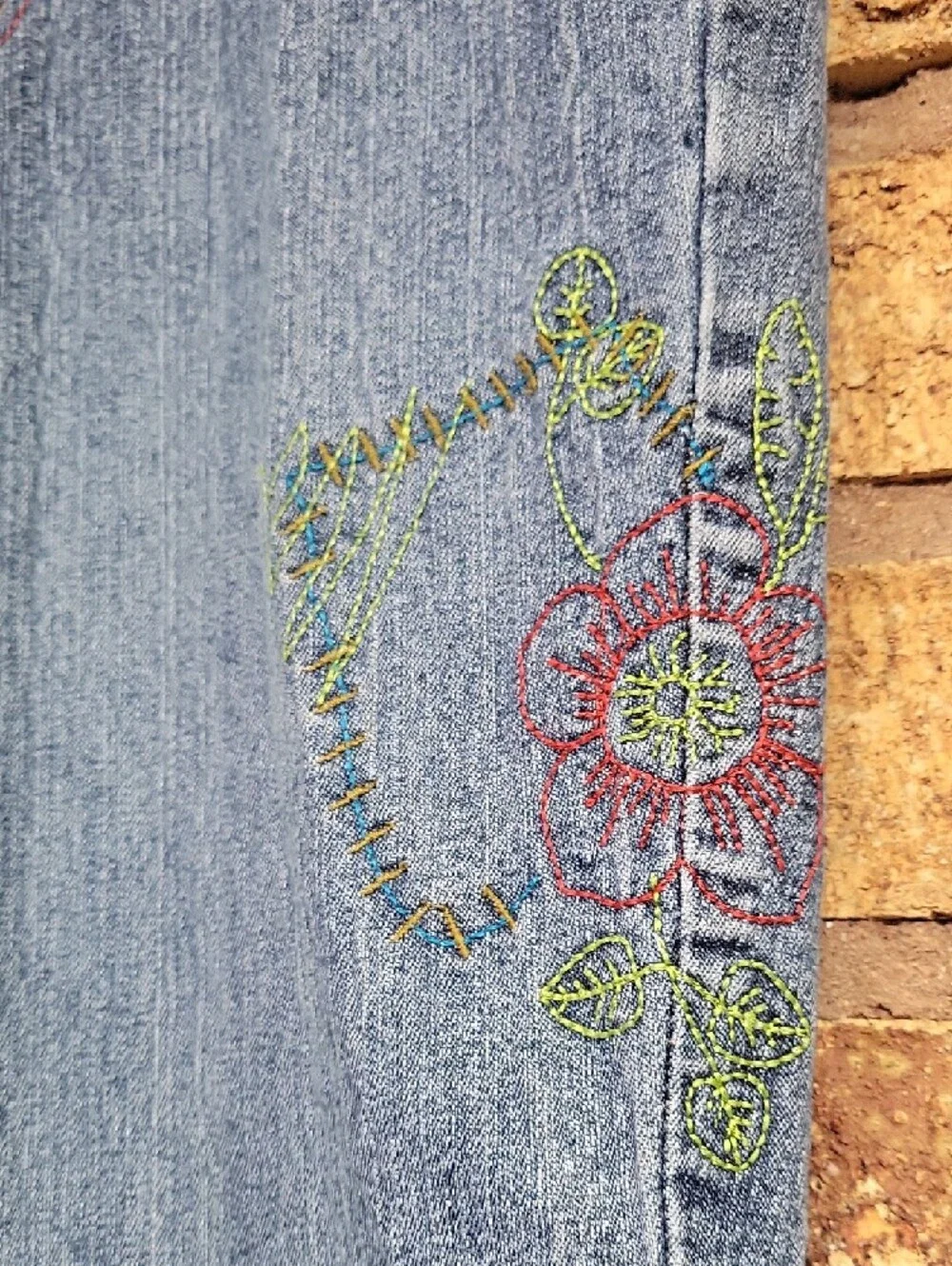 lei Flared Floral Embroidered Denim Jeans Size 12 Stretch